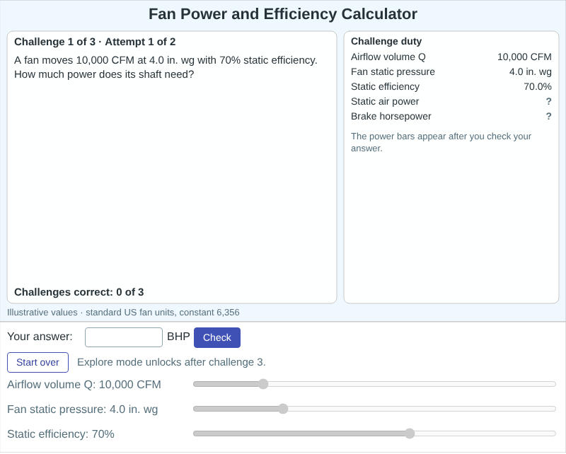Fan Power and Efficiency Calculator