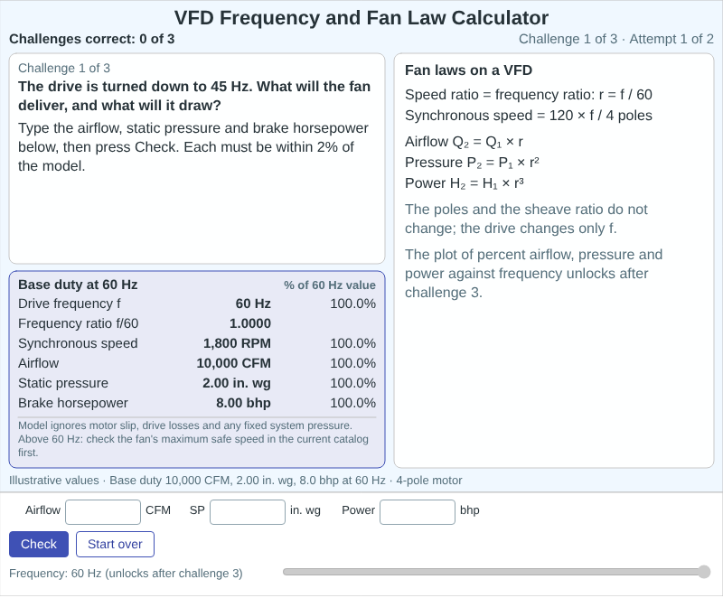 VFD Frequency and Fan Law Calculator